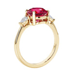 3 stone round diamond ring in classic 14k yellow gold setting.