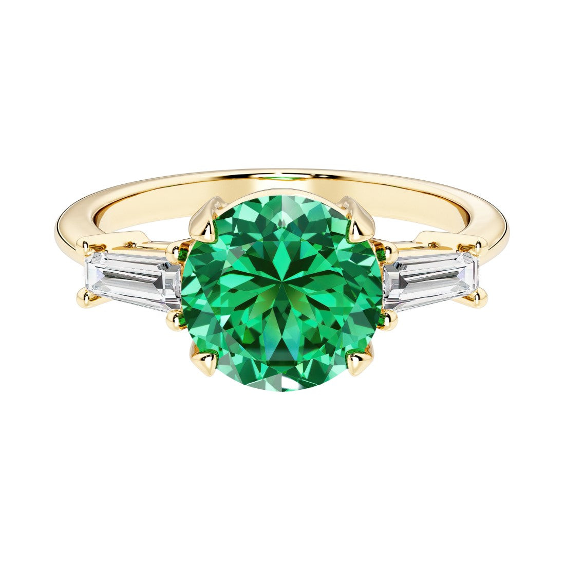 14k yellow gold round engagement ring with alexandrite and diamonds, crafted for those seeking unique engagement rings with classic charm.