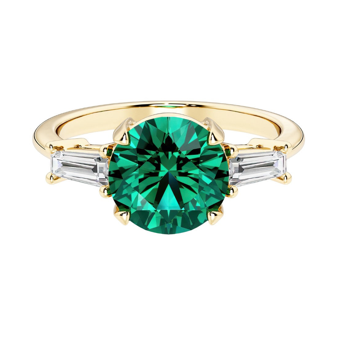 14k yellow gold round engagement ring with alexandrite and diamonds, crafted for those seeking unique engagement rings with classic charm.