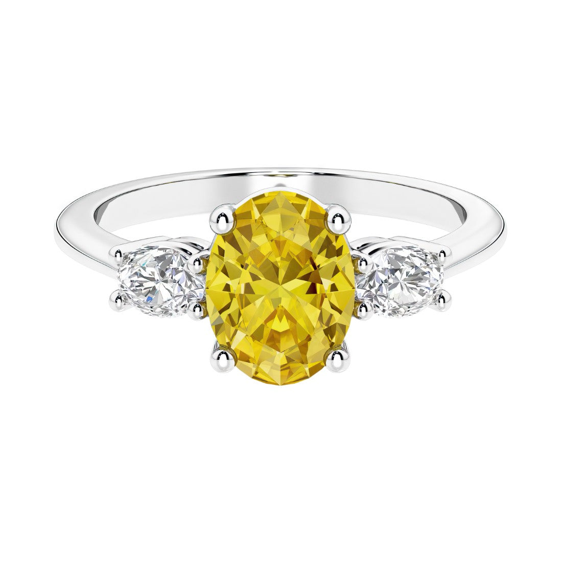 3 stone oval engagement ring with elegant proportions 14k white gold.