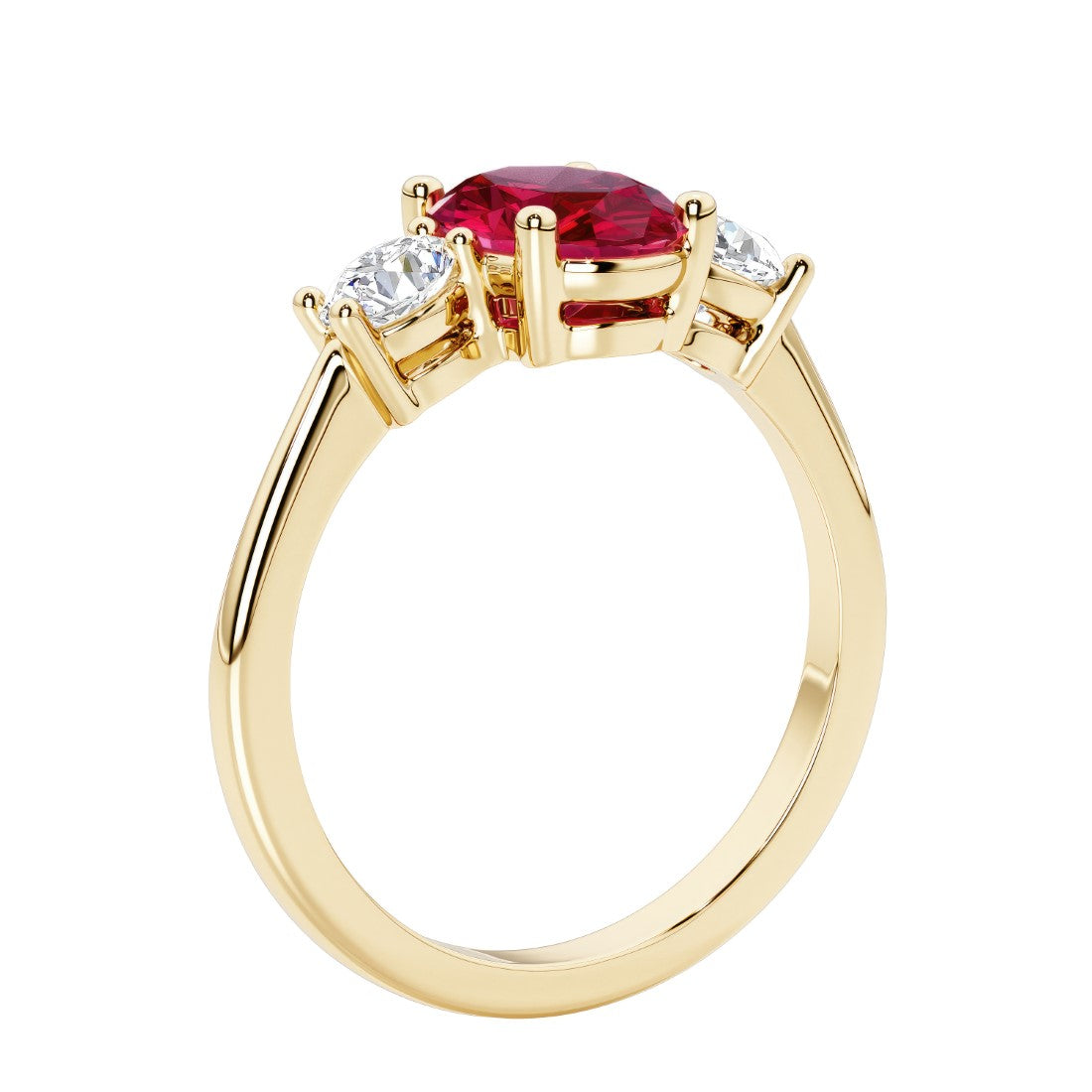 Oval 3 stone engagement ring with brilliant diamond side stones.