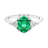 3 stone oval engagement ring with elegant proportions 14k white gold.