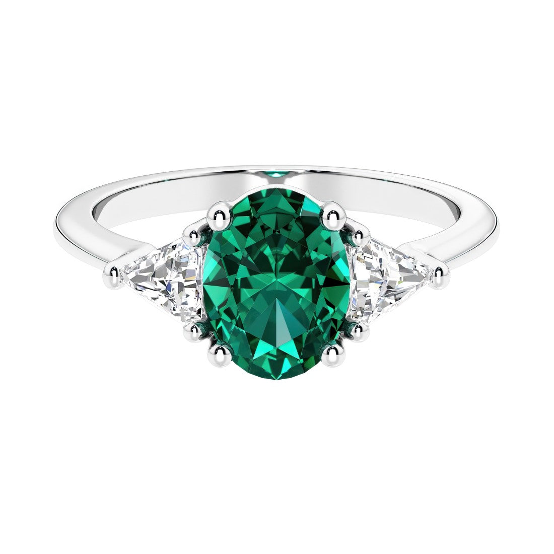 3 stone oval engagement ring with elegant proportions 14k white gold.
