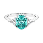 3 stone oval engagement ring with elegant proportions 14k white gold.