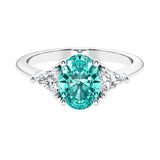 3 stone oval engagement ring with elegant proportions 14k white gold.