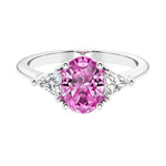 3 stone oval engagement ring with elegant proportions 14k white gold.