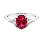 3 stone oval engagement ring with elegant proportions 14k white gold.