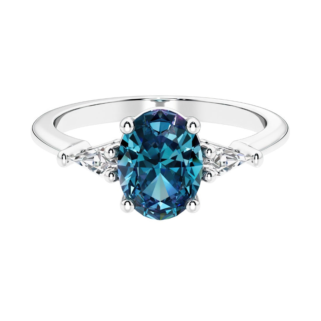 3 stone oval engagement ring with elegant proportions 14k white gold.