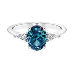 3 stone oval engagement ring with elegant proportions 14k white gold.