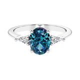 3 stone oval engagement ring with elegant proportions 14k white gold.