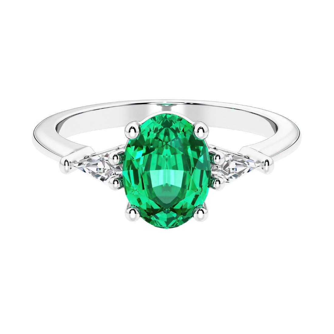 3 stone oval engagement ring with elegant proportions 14k white gold.