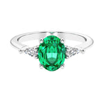 3 stone oval engagement ring with elegant proportions 14k white gold.