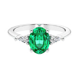3 stone oval engagement ring with elegant proportions 14k white gold.