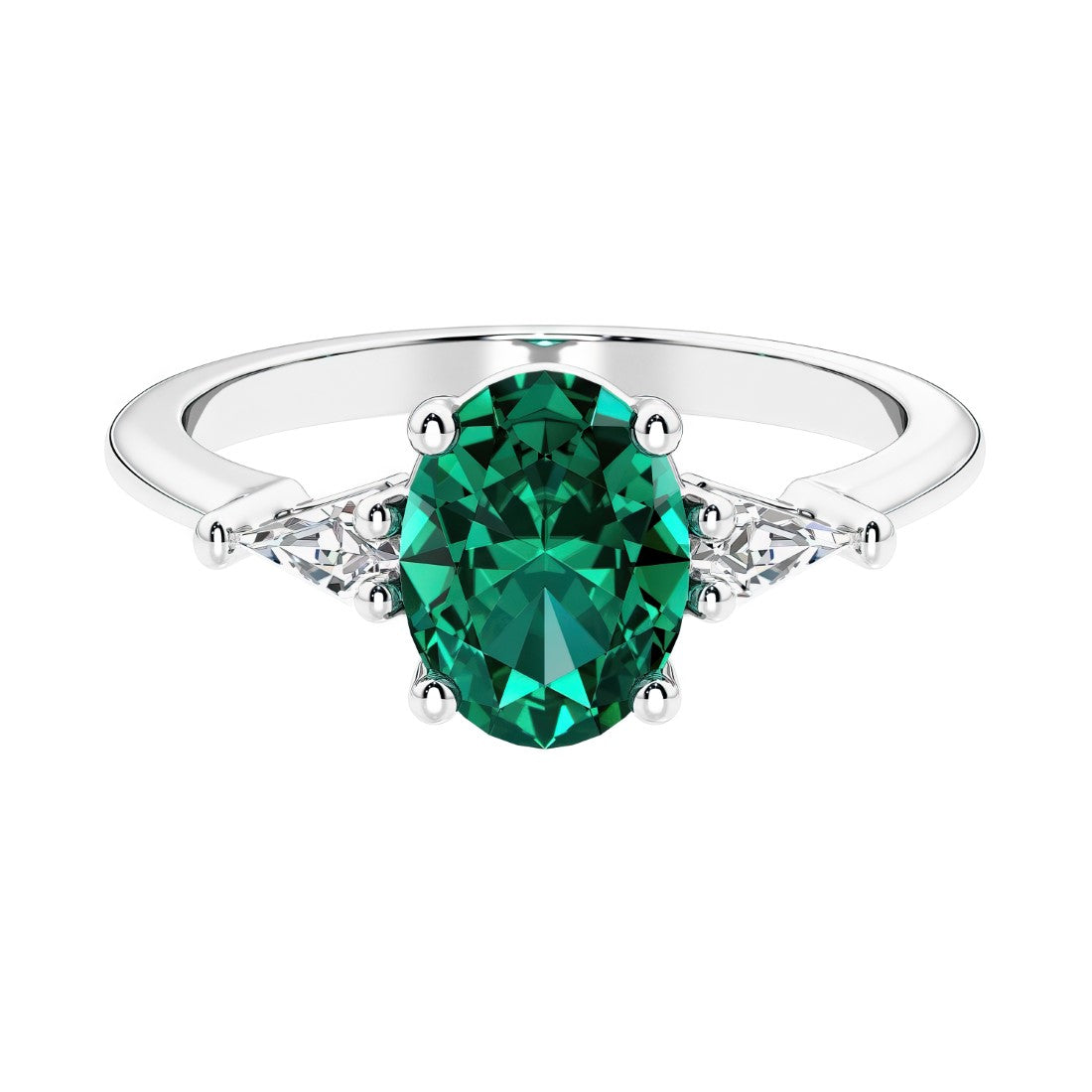 3 stone oval engagement ring with elegant proportions 14k white gold.