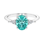 3 stone oval engagement ring with elegant proportions 14k white gold.