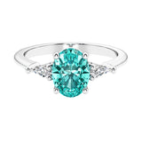 3 stone oval engagement ring with elegant proportions 14k white gold.
