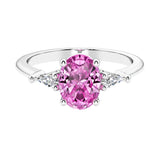 3 stone oval engagement ring with elegant proportions 14k white gold.