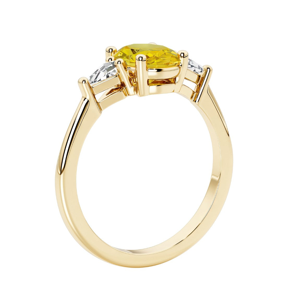 Oval 3 stone engagement ring with gemstone brilliant diamond side stones.