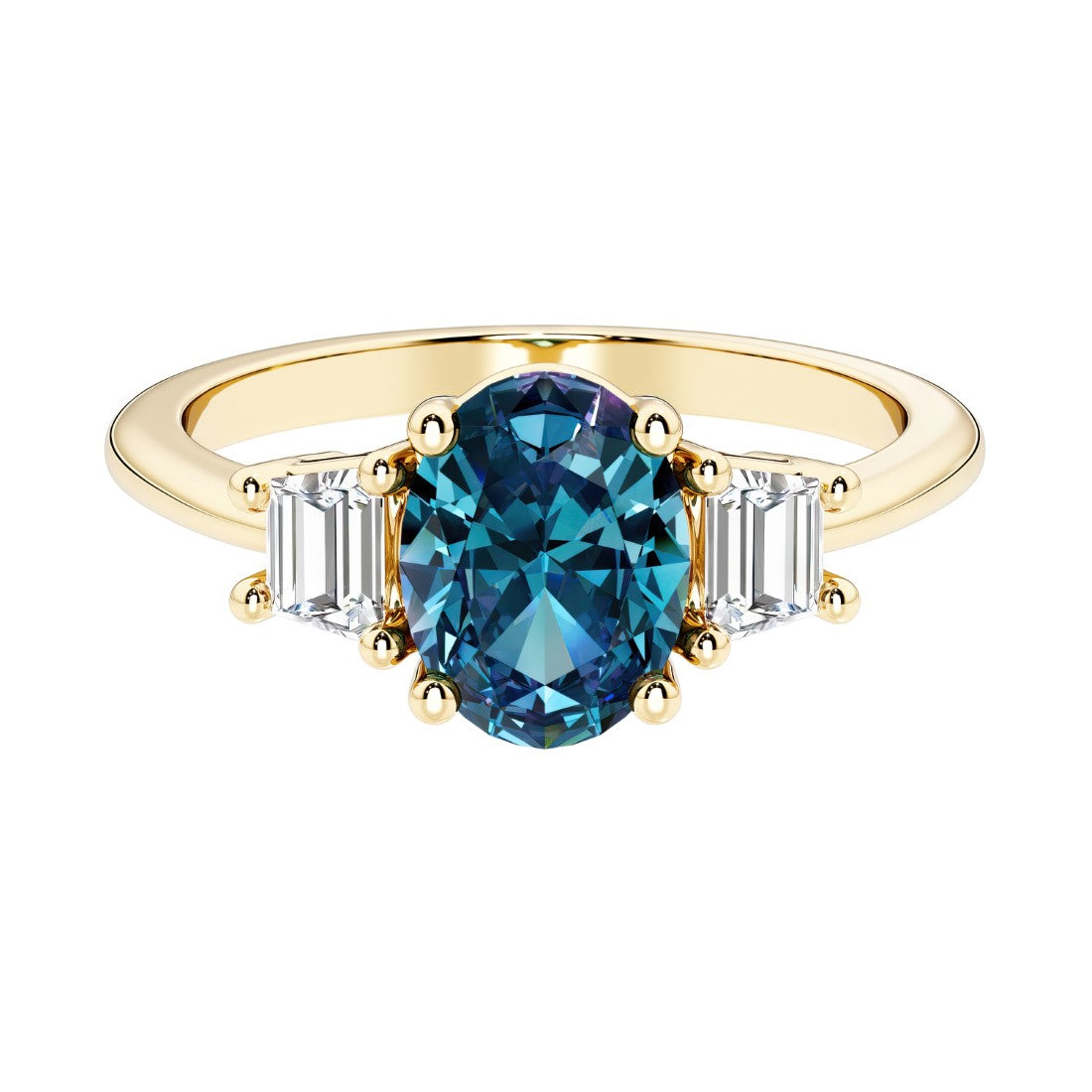3 stone oval engagement ring with elegant proportions with gemstone and diamonds.