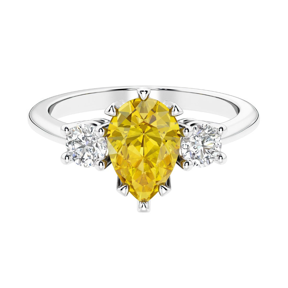 Yellow Diamond alternative yellow sapphire 3 stone pear diamond ring set in a delicate band.