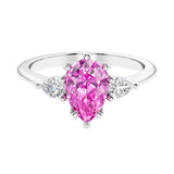 Pink Sapphire 3 stone pear diamond ring set in a delicate band.
