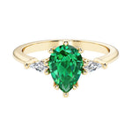 Green Gemstone pear shaped 3 stone engagement ring with elegant diamond side stones.