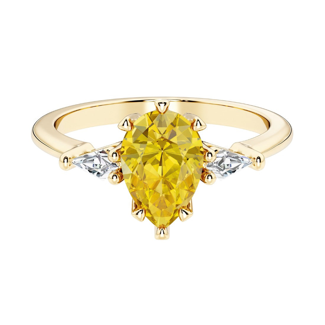 Yellow Gemstone pear shaped 3 stone engagement ring with elegant diamond side stones.