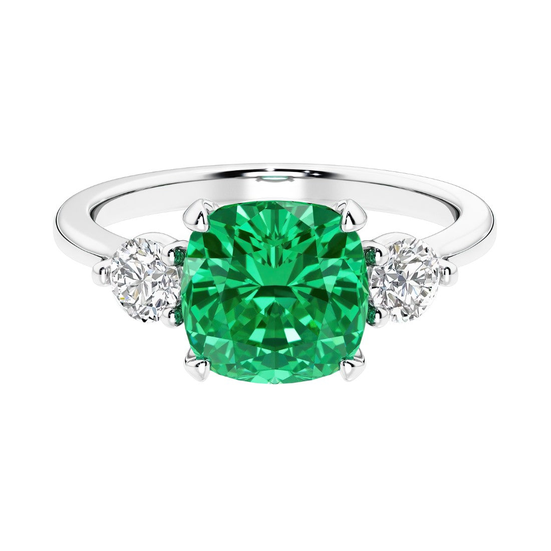 Cushion shaped engagement ring with brilliant diamonds.