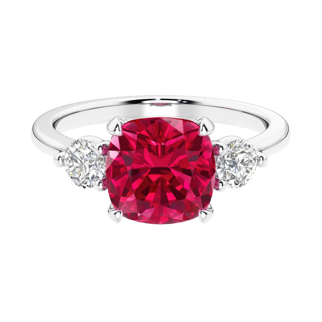 Cushion shaped engagement ring with brilliant diamonds.