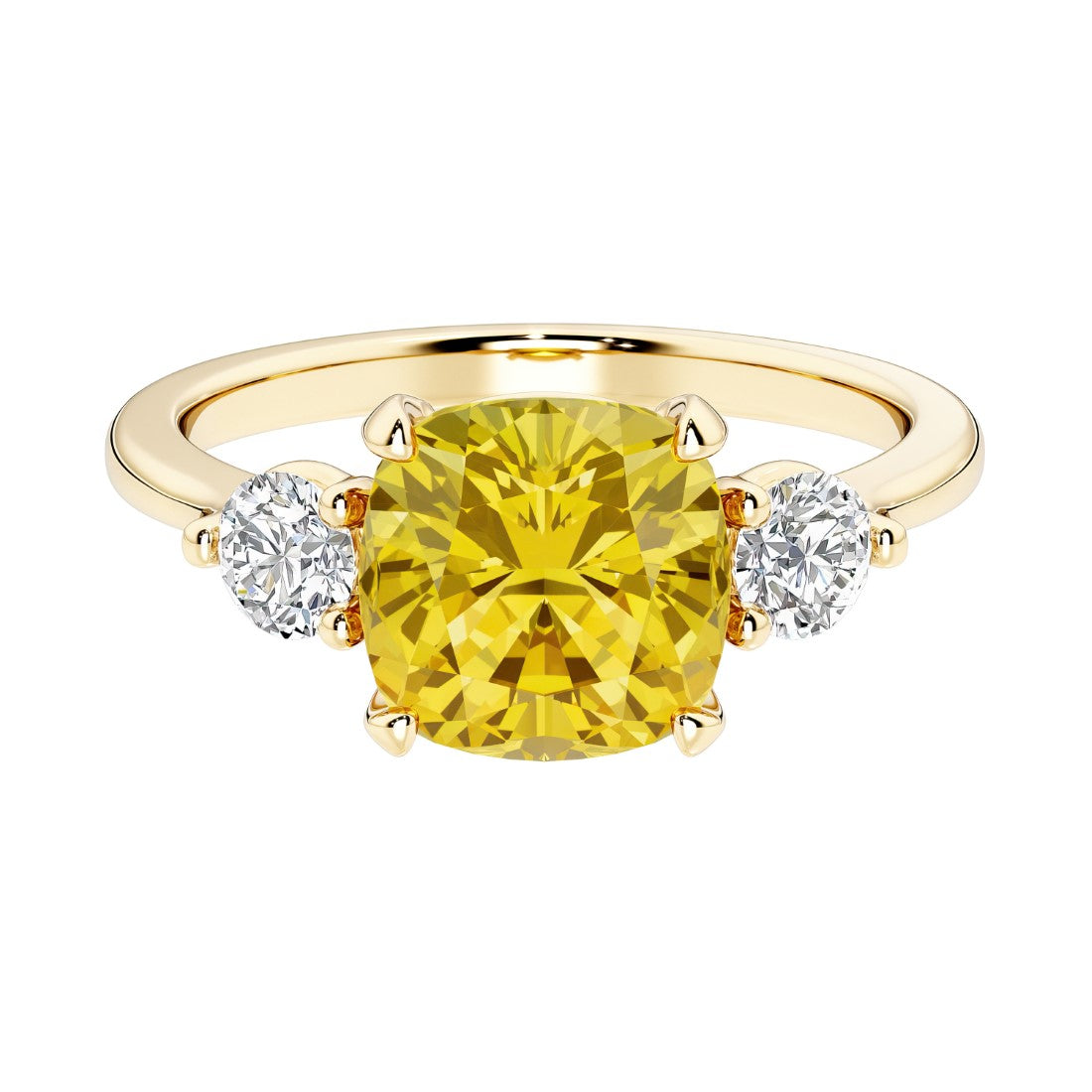 Cushion cut 3 stone engagement ring with soft corners and vintage charm.