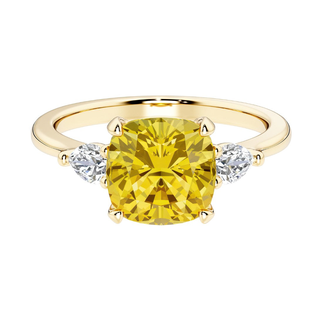 Cushion cut 3 stone engagement ring with soft corners and vintage charm.