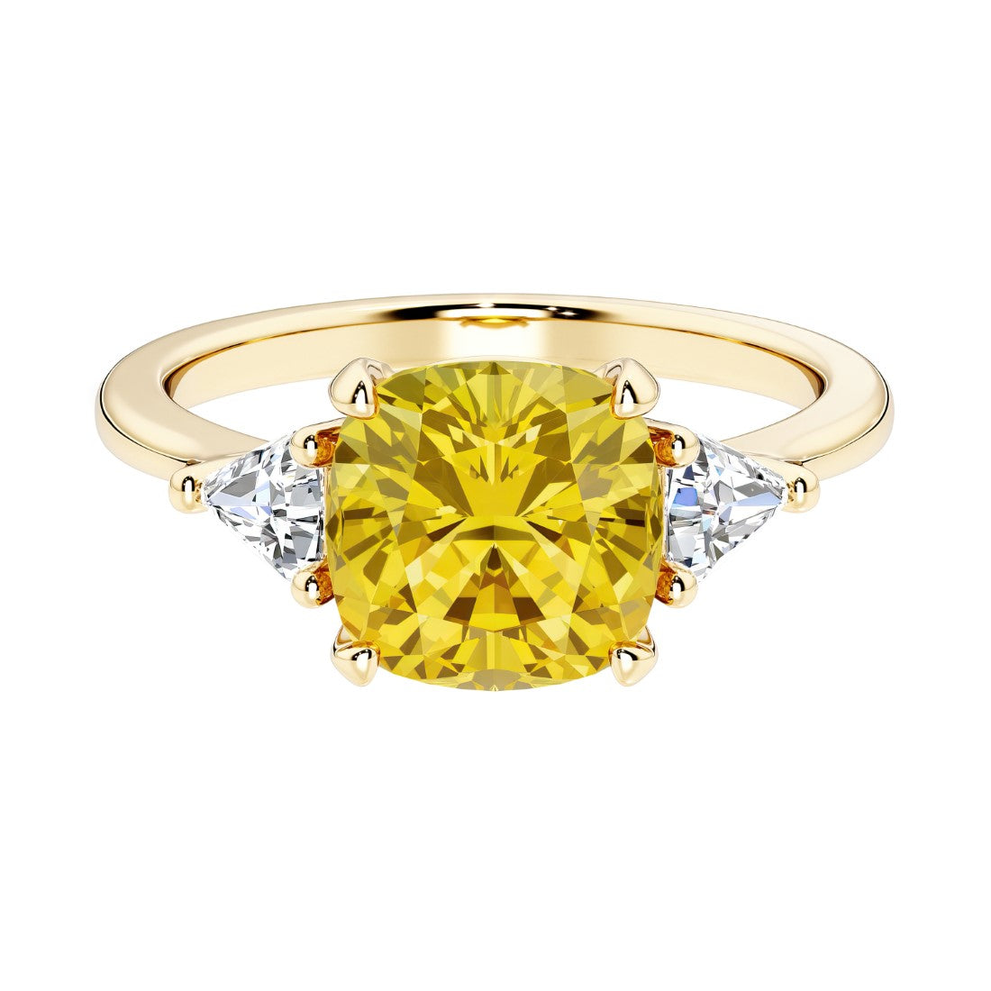 Cushion cut 3 stone engagement ring with soft corners and vintage charm.