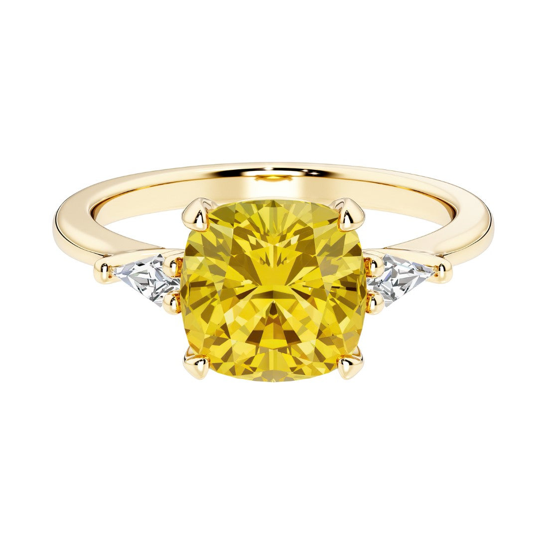Cushion cut 3 stone engagement ring with soft corners and vintage charm.