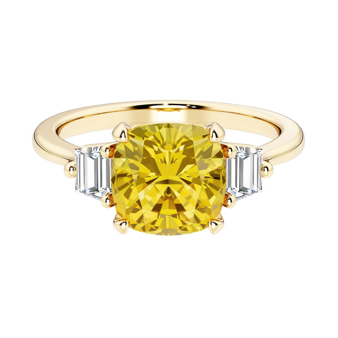 Cushion cut 3 stone engagement ring with soft corners and vintage charm.