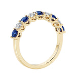Lab grown diamond and gemstone half eternity band with 9 round stones in yellow gold.