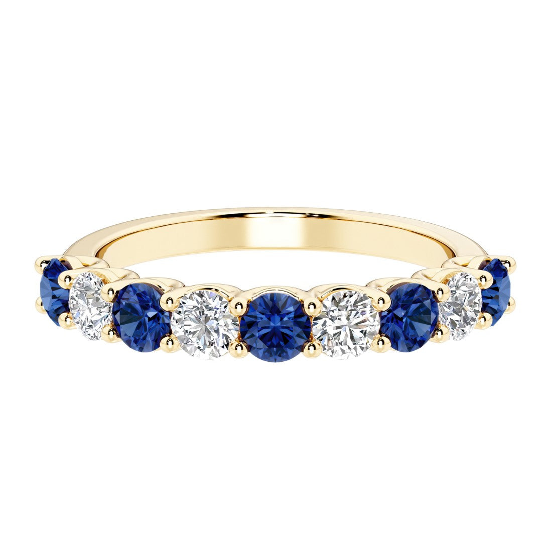 Ladies diamond anniversary bands featuring 9 sparkling diamonds in shared prong style.