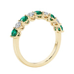Lab grown diamond and gemstone half eternity band with 9 round stones in yellow gold.