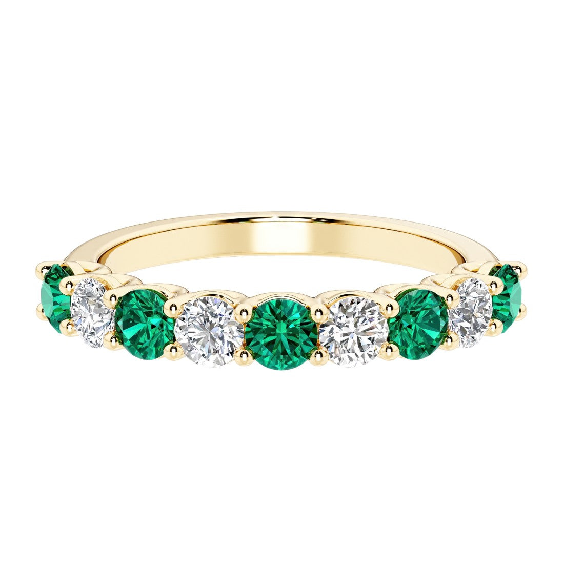 Ladies diamond anniversary bands featuring 9 sparkling diamonds in shared prong style.