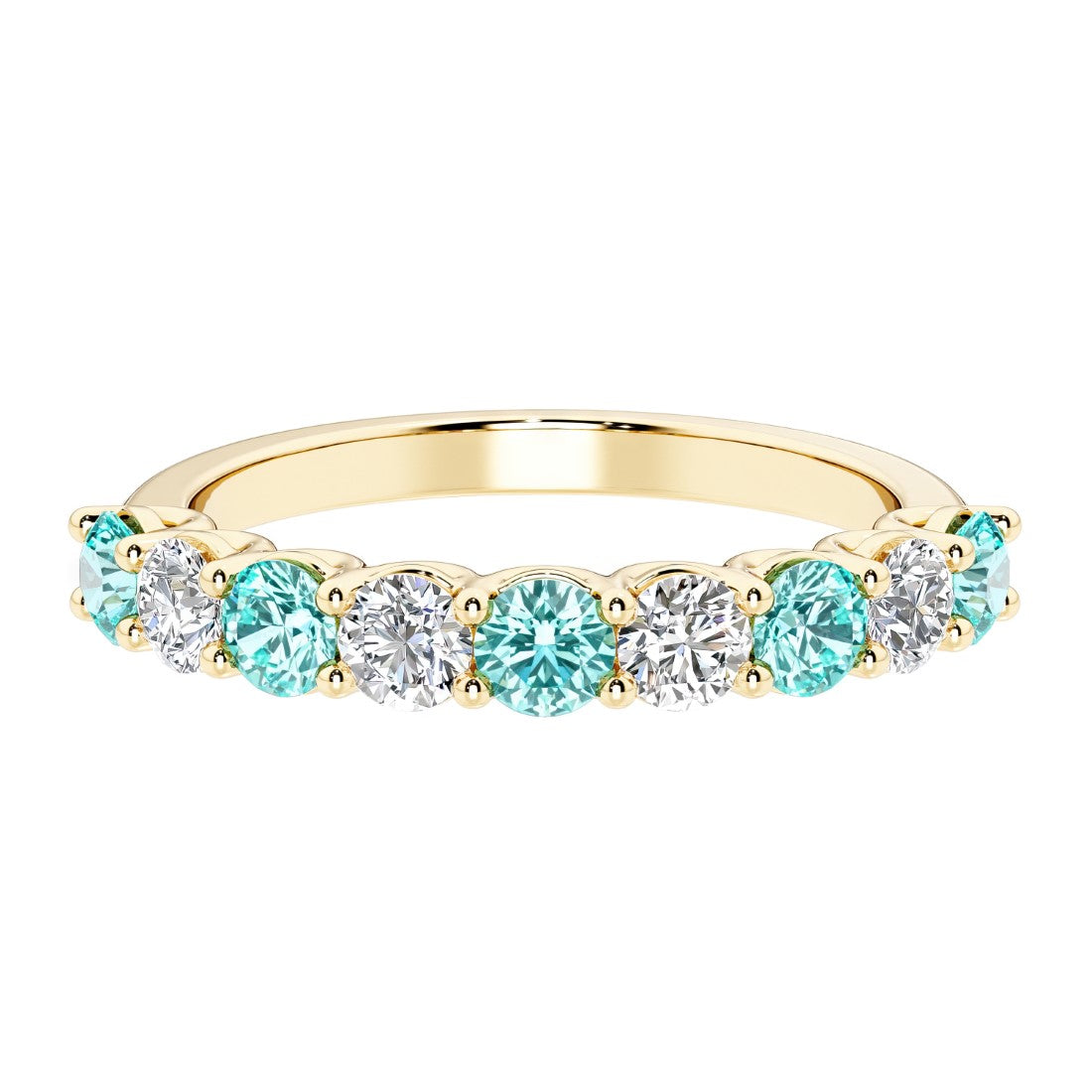Ladies diamond anniversary bands featuring 9 sparkling diamonds in shared prong style.