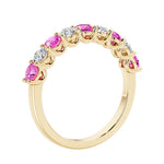 Lab grown diamond and gemstone half eternity band with 9 round stones in yellow gold.