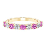 Ladies diamond anniversary bands featuring 9 sparkling diamonds in shared prong style.