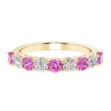 Ladies diamond anniversary bands featuring 9 sparkling diamonds in shared prong style.