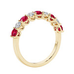 Lab grown diamond and gemstone half eternity band with 9 round stones in yellow gold.