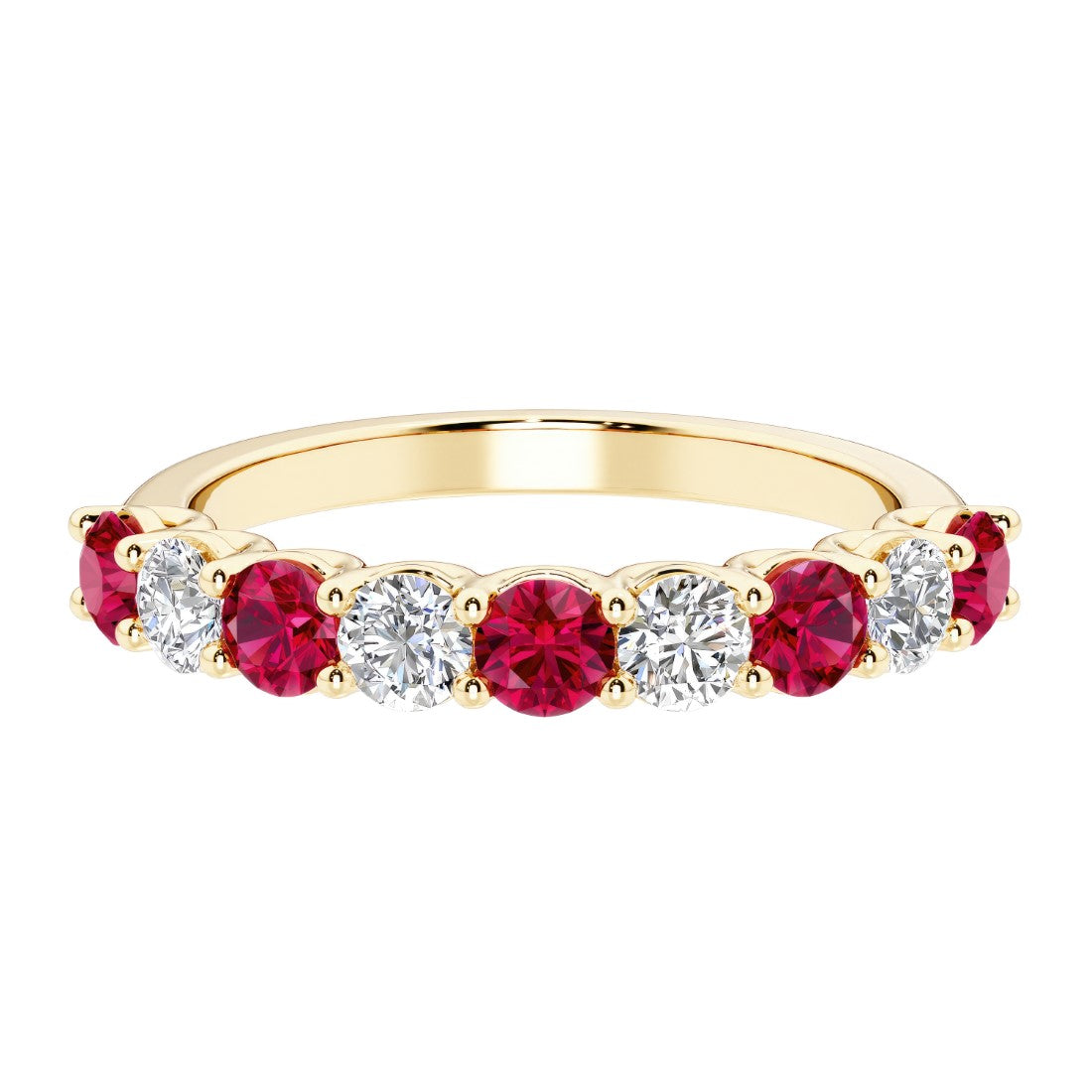 Ladies diamond anniversary bands featuring 9 sparkling diamonds in shared prong style.