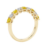 Lab grown diamond and gemstone half eternity band with 9 round stones in yellow gold.