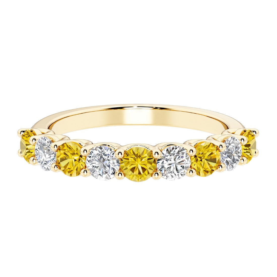 Ladies diamond anniversary bands featuring 9 sparkling diamonds in shared prong style.