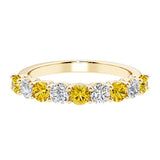 Ladies diamond anniversary bands featuring 9 sparkling diamonds in shared prong style.