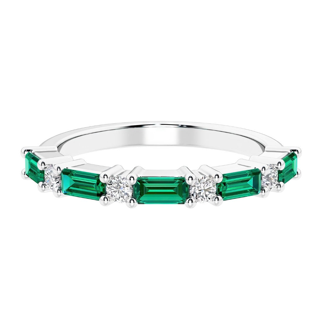 Ladies diamond anniversary band with nine stones, featuring a mix of gemstones and lab diamonds.