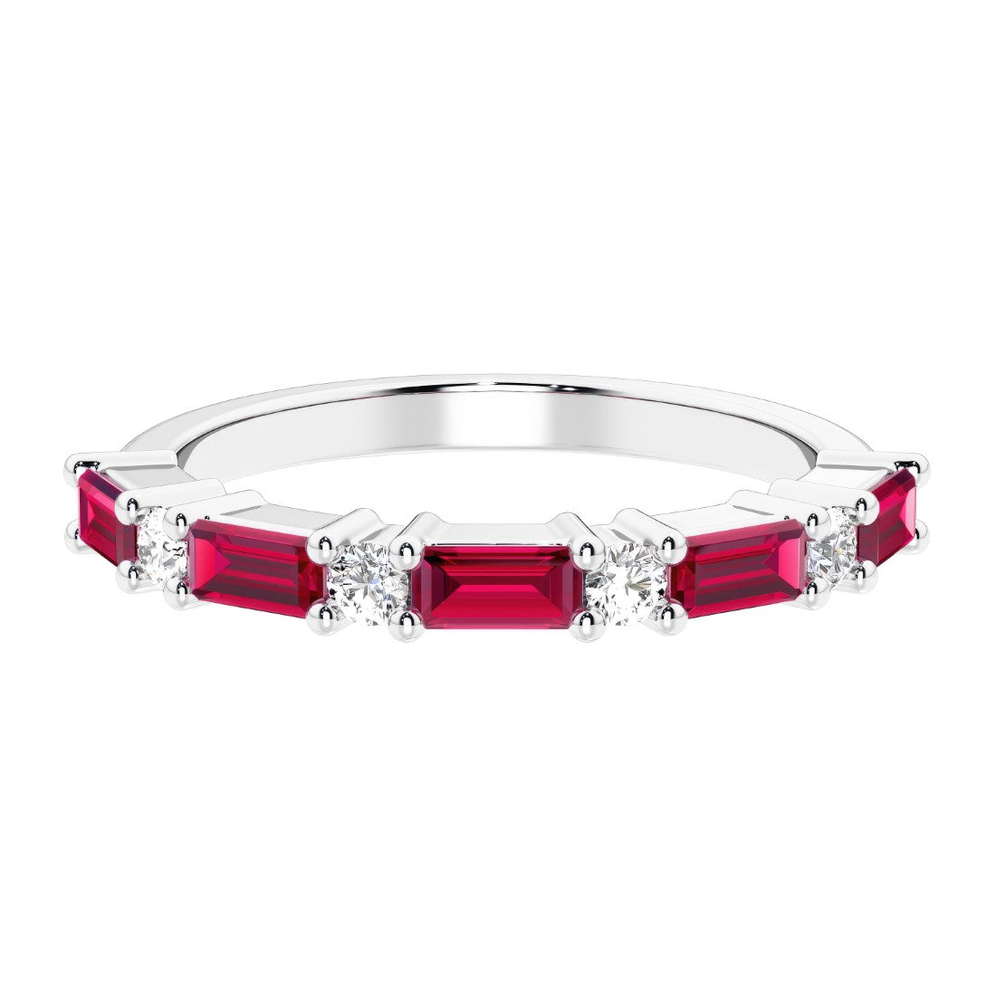 Ladies diamond anniversary band with nine stones, featuring a mix of gemstones and lab diamonds.