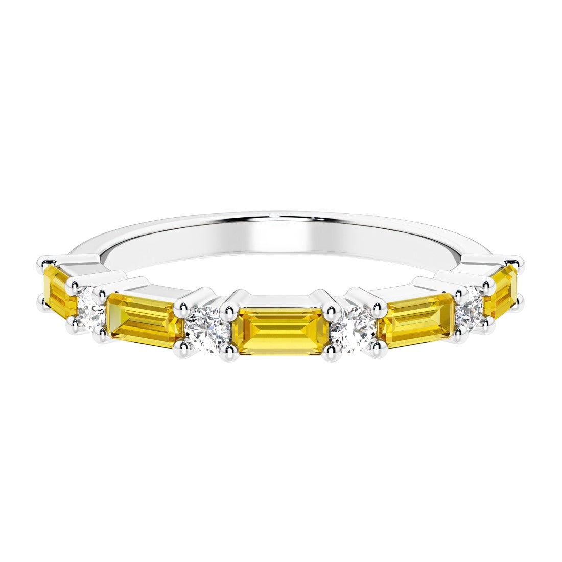 Ladies diamond anniversary band with nine stones, featuring a mix of gemstones and lab diamonds.